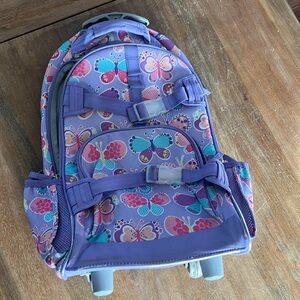 Pottery Barn kids, purple butterfly rolling backpack